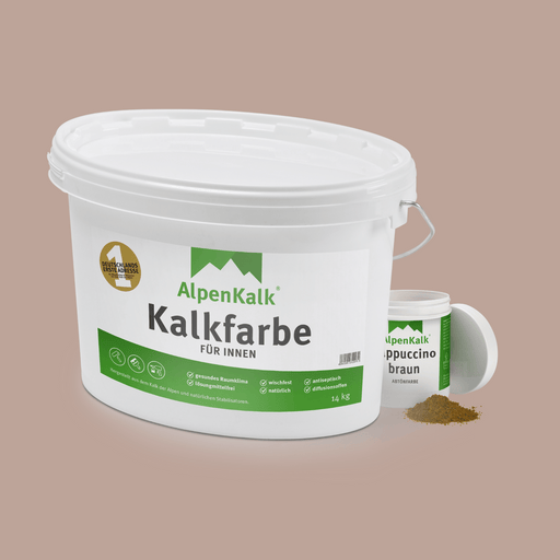 Bundle Alpenkalk Kalkfarbe fuer Innen 14kg mit Pigment Abtoenfarbe Cappuccino-Braun