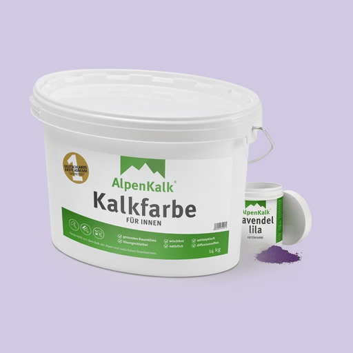 Bundle Alpenkalk Kalkfarbe fuer Innen 14kg mit Pigment Abtoenfarbe Lavendel-Lila