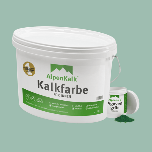Bundle Alpenkalk Kalkfarbe fuer Innen 21kg mit Pigment Abtoenfarbe Agaven-Grün