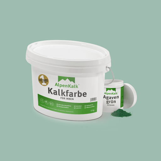 Bundle Alpenkalk Kalkfarbe fuer Innen 6kg mit Abtoenfarbe Agaven-Gruen