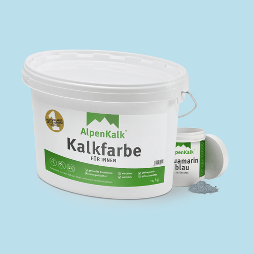 farbiges Set Kalkfarbe Innen und Abtönfarbe Aquamarinblau von AlpenKalk