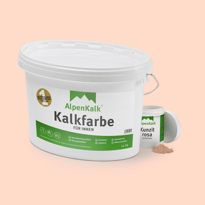 Bundle Alpenkalk Kalkfarbe fuer Innen 14kg mit Pigment Abtoenfarbe Kunzitrosa 