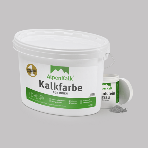 Bundle Alpenkalk Kalkfarbe fuer Innen 14kg mit Pigment Abtoenfarbe Mondsteingrau 