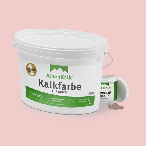 Bundle Alpenkalk Kalkfarbe fuer Innen 14kg mit Pigment Abtoenfarbe Mookaitbraun 