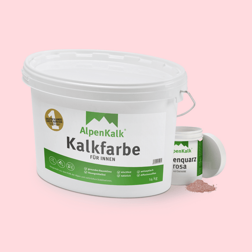 Bundle Alpenkalk Kalkfarbe fuer Innen 14kg mit Pigment Abtoenfarbe Rosenquarzrosa 