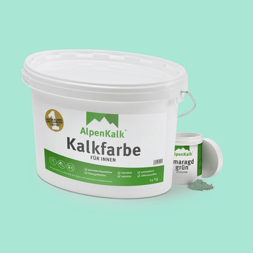 Bundle Alpenkalk Kalkfarbe fuer Innen 14kg mit Pigment Abtoenfarbe Smaragdgruen 