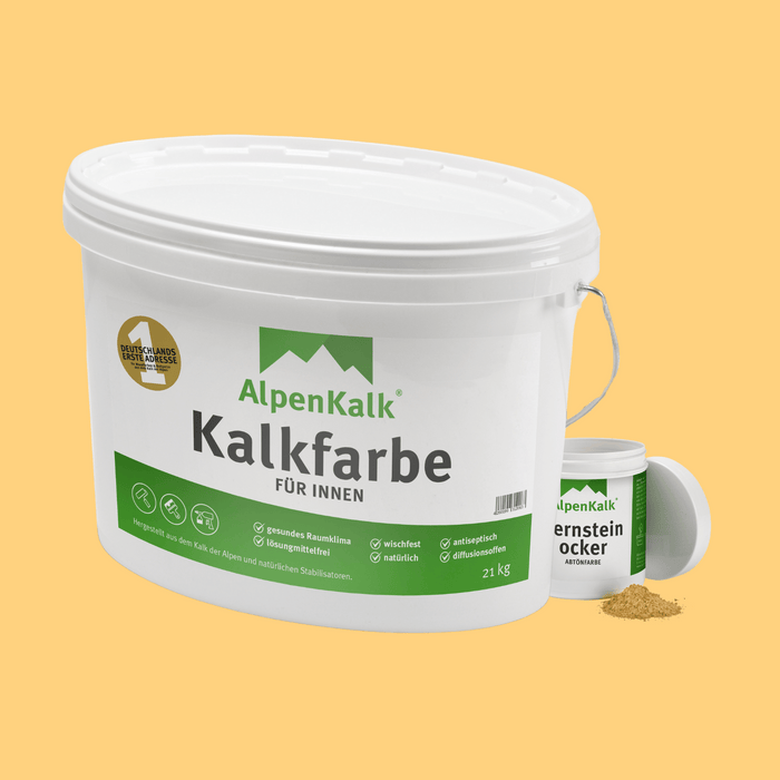 Bundle Alpenkalk Kalkfarbe fuer Innen 21kg mit Pigment Abtoenfarbe Bernsteinocker