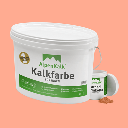 Bundle Alpenkalk Kalkfarbe fuer Innen 21kg mit Pigment Abtoenfarbe Carneolterrakotta