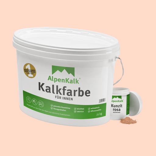 Bundle Alpenkalk Kalkfarbe fuer Innen 21kg mit Pigment Abtoenfarbe Kunzitrosa