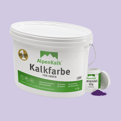 Bundle Alpenkalk Kalkfarbe fuer Innen 21kg mit Pigment Abtoenfarbe Lavendel-Lila