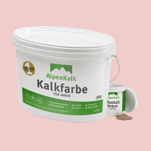 Bundle Alpenkalk Kalkfarbe fuer Innen 21kg mit Pigment Abtoenfarbe Mookaitbraun