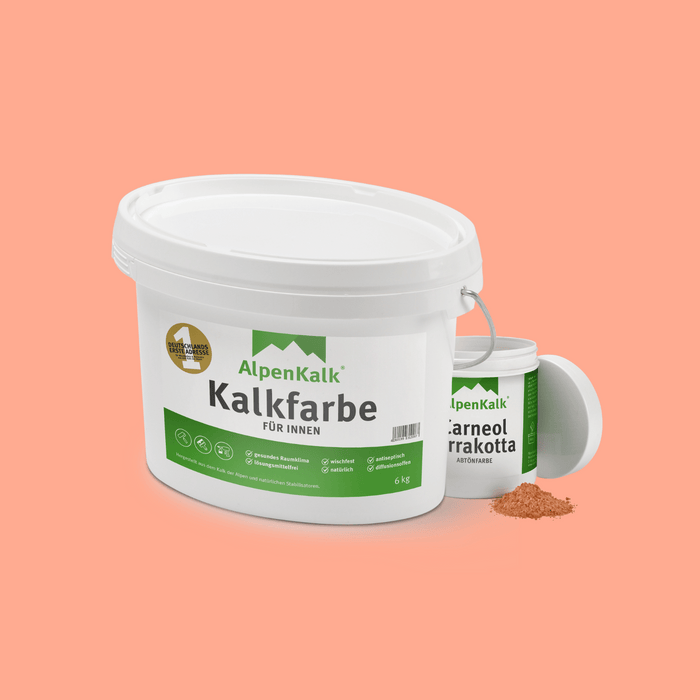 Bundle Alpenkalk Kalkfarbe fuer Innen 6kg mit Abtoenfarbe Carneolterrakotta