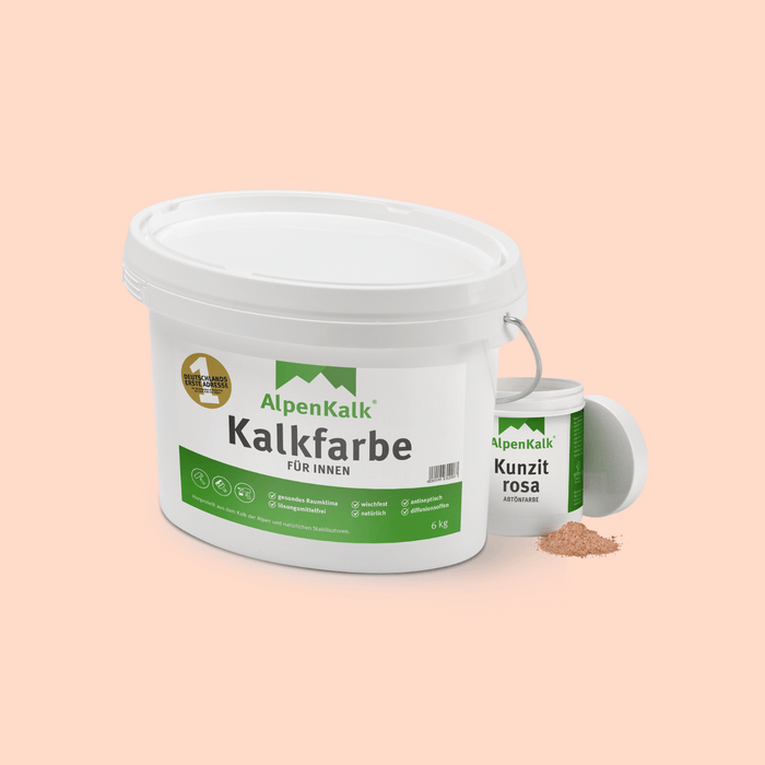 Bundle Alpenkalk Kalkfarbe fuer Innen 6kg mit Abtoenfarbe Kunzitrosa