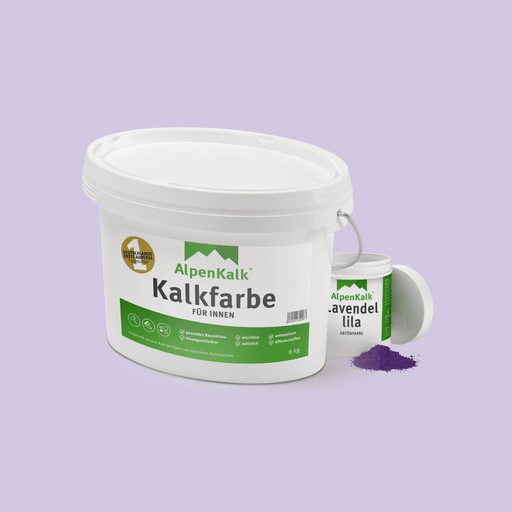 Bundle Alpenkalk Kalkfarbe fuer Innen 6kg und Abtoenfarbe Lavendellila