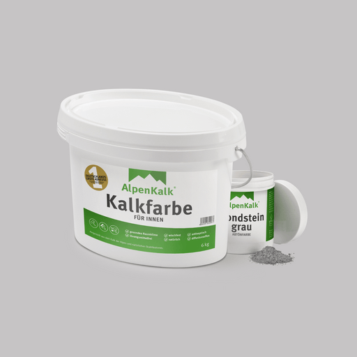 Bundle Alpenkalk Kalkfarbe fuer Innen 6kg und Abtoenfarbe Mondsteingrau