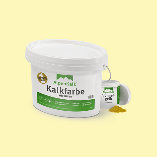 Bundle Alpenkalk Kalkfarbe fuer Innen 6kg und Abtoenfarbe Sonnengelb