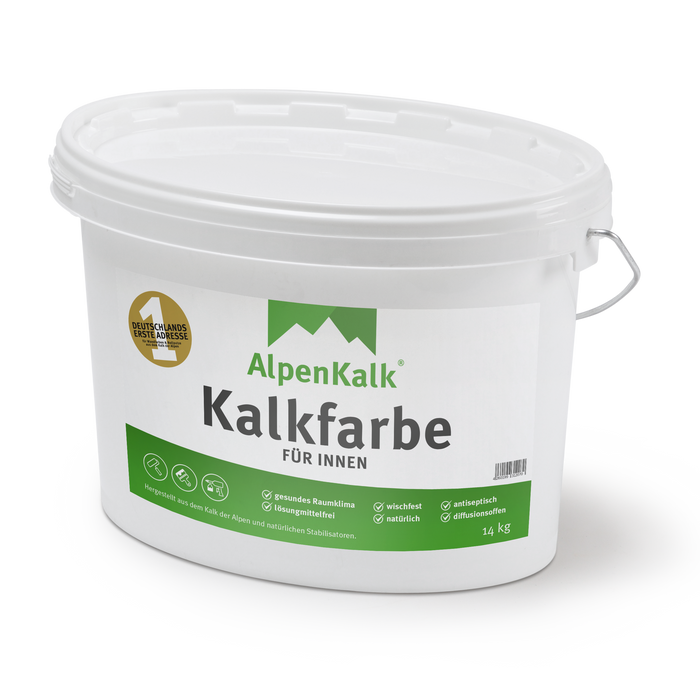 14kg Eimer der Marke AlpenKalk mit Kalkfarbe als Inhalt