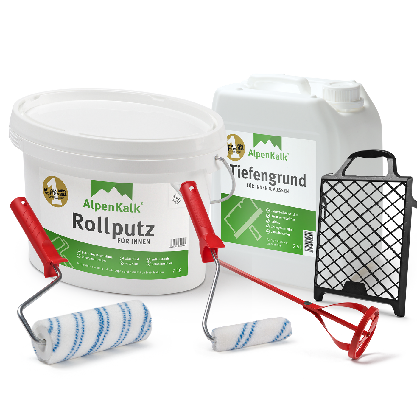 Rollputz RAU 7 kg (ca. 12 m²) Starterpaket Atmungsaktiv & streifenfrei — AlpenKalk GmbH